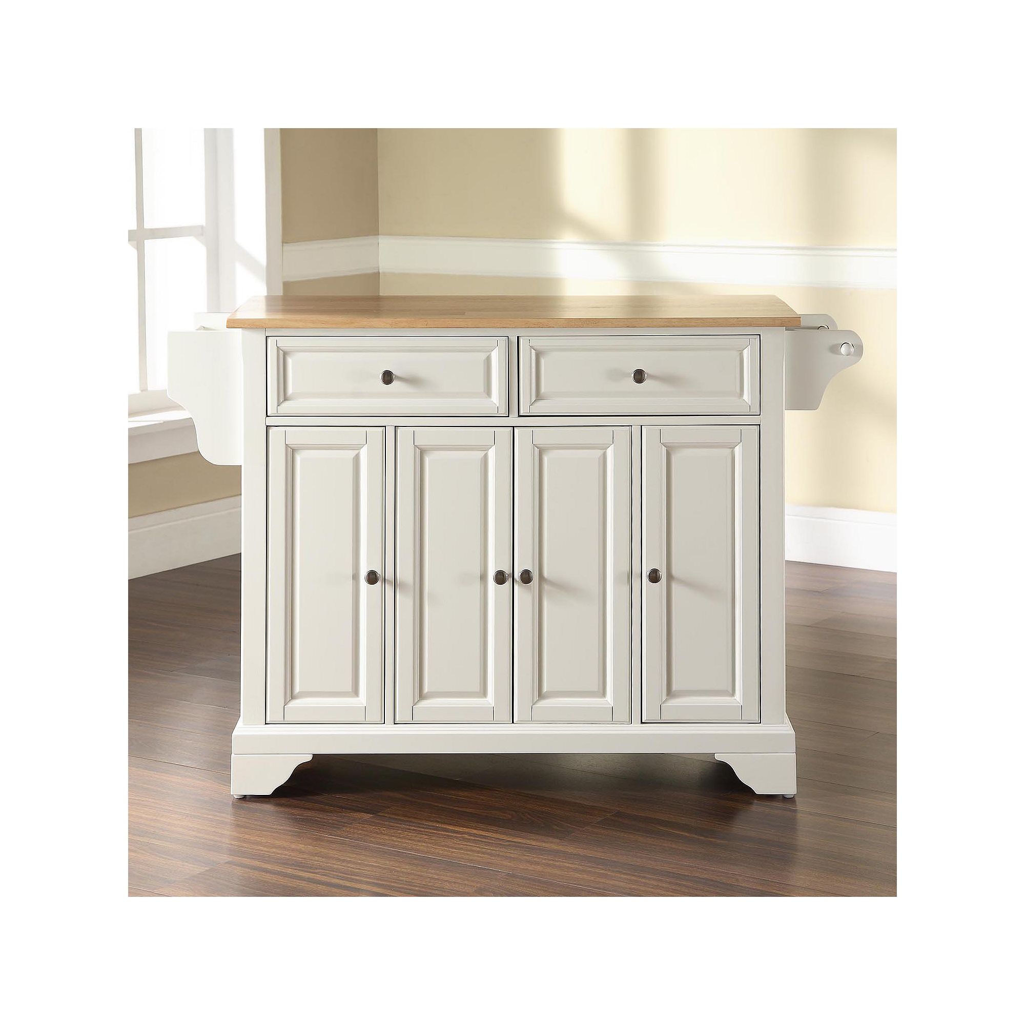 Crosley Lafayette Natural Top Kitchen Island, White