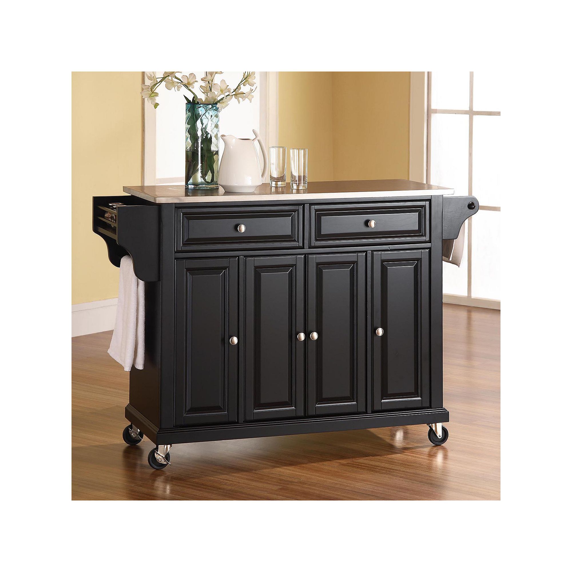 Crosley Adjustable Shelving Kitchen Cart, Black