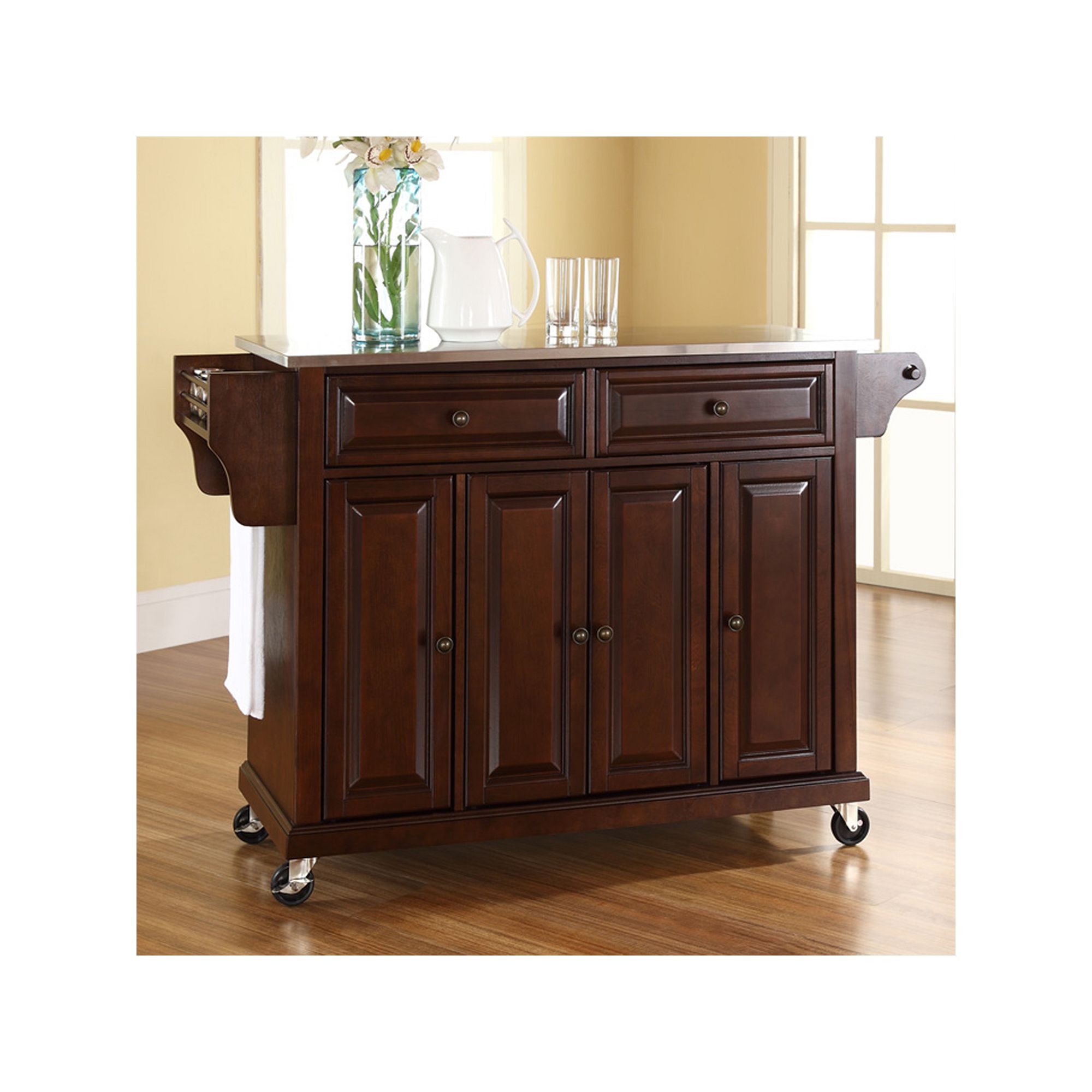 Crosley Adjustable Shelving Kitchen Cart, Brown