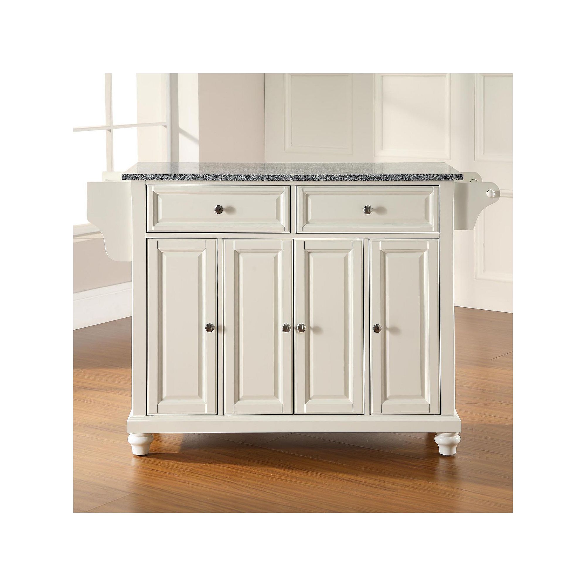 Crosley Cambridge Gray Granite Kitchen Island, White