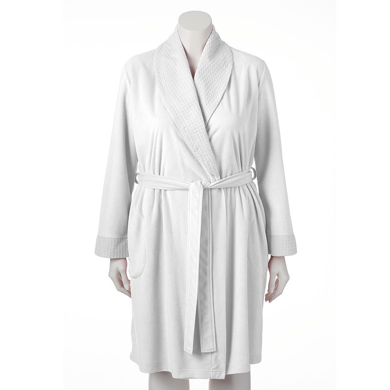 Plus Size Jasmine Rose Pique Waffle-Trim French Terry Robe