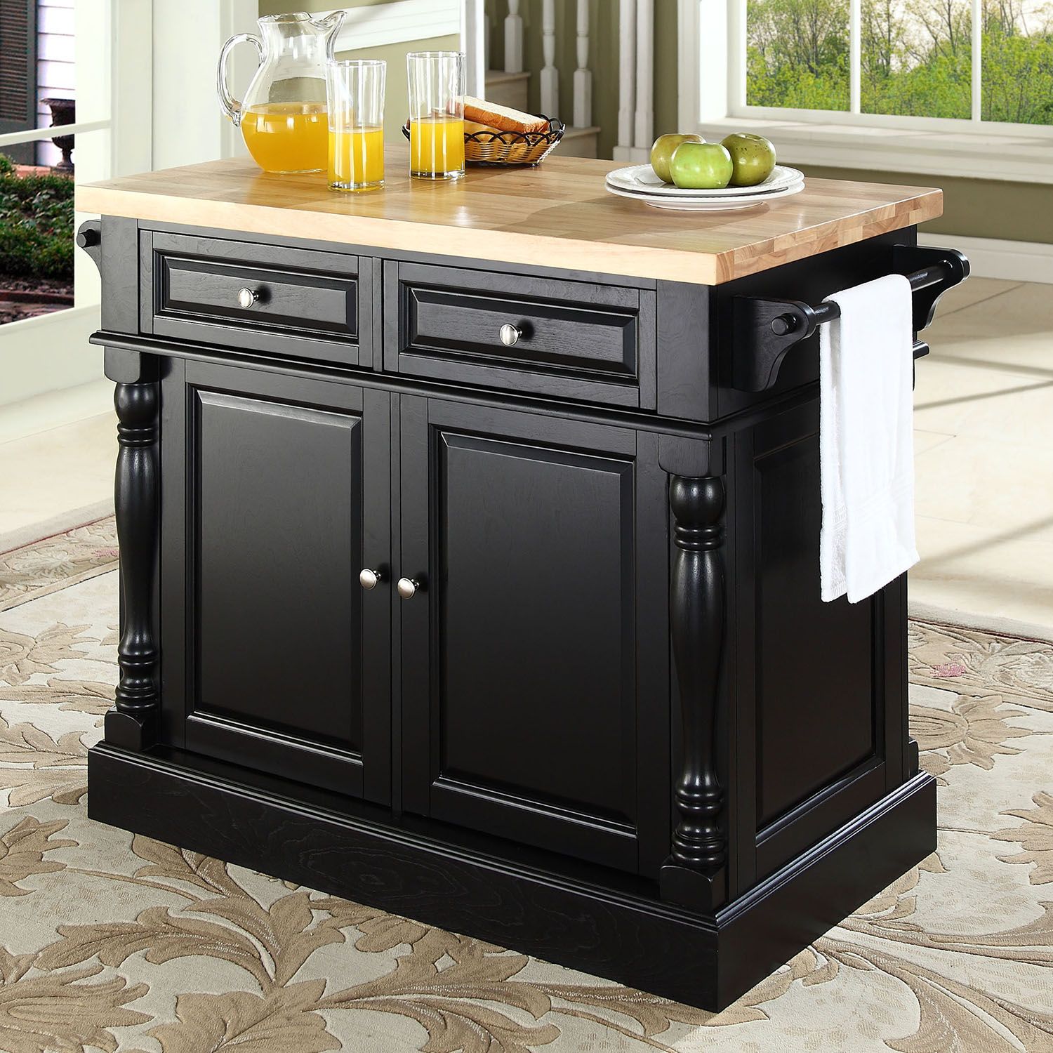 Crosley Furniture Butcher Block Top Kitchen Island   2062019 Black