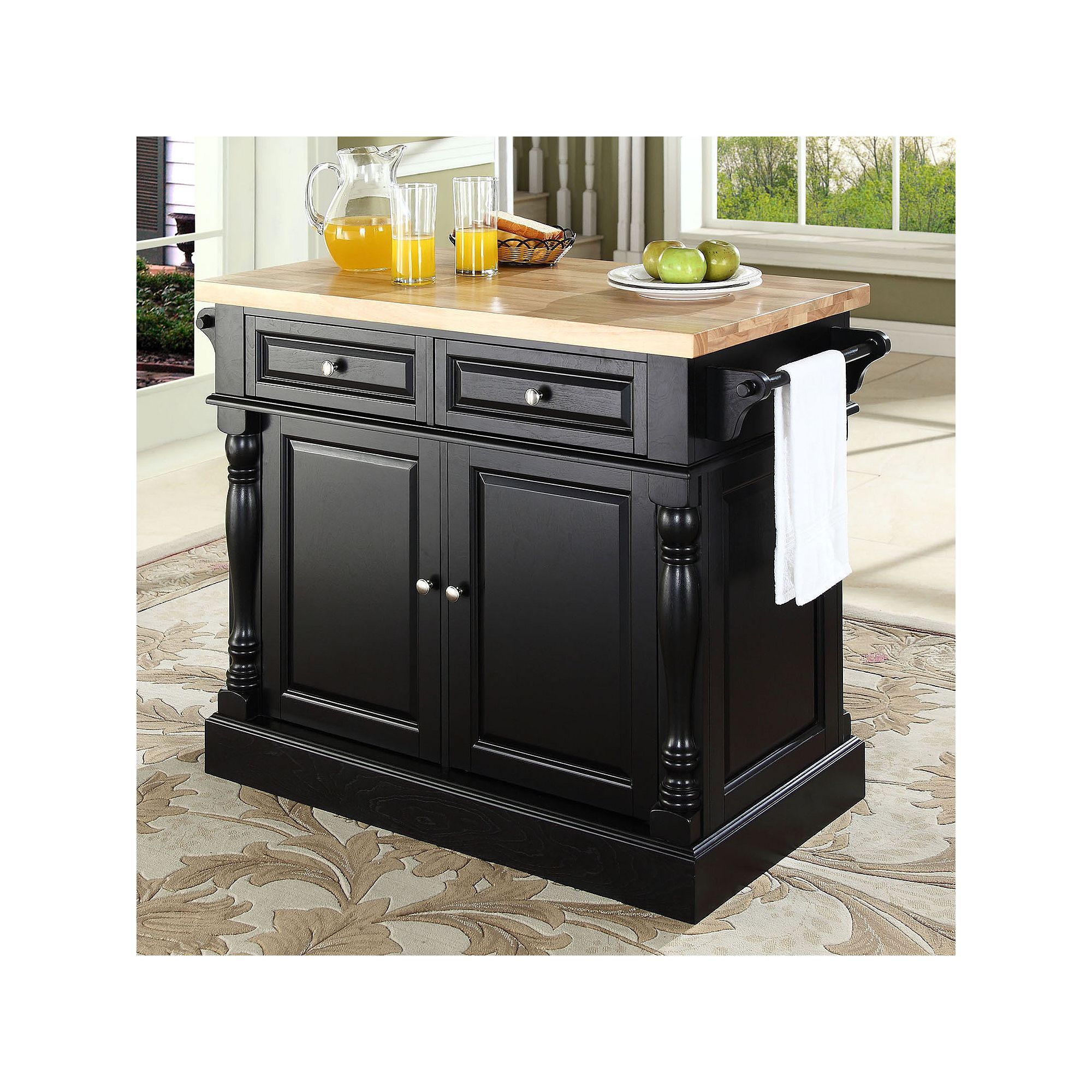 Crosley Butcher Block Top Kitchen Island, Black