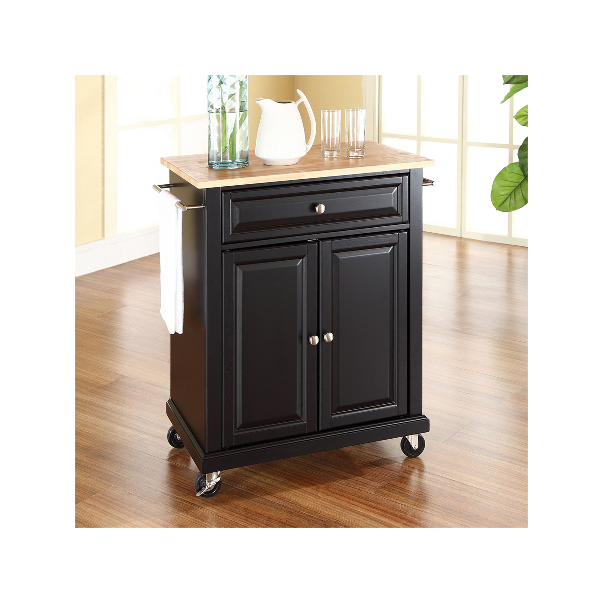 Crosley Wood Top Kitchen Island Cart, Black