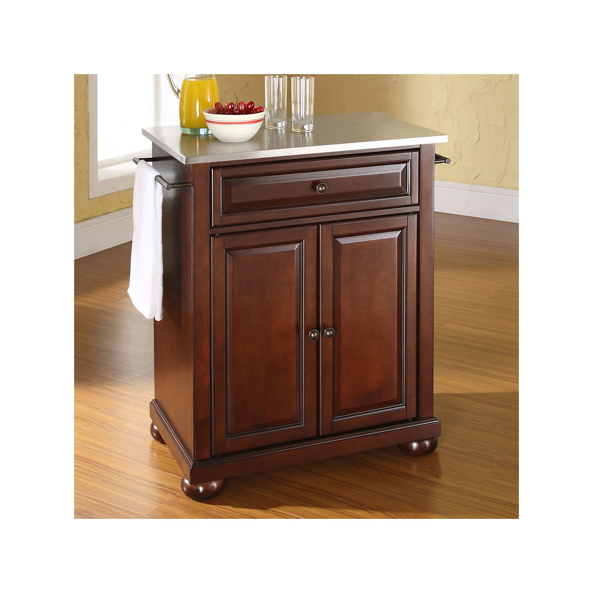 Crosley Alexandria Stainless Steel Top Kitchen Island, Brown