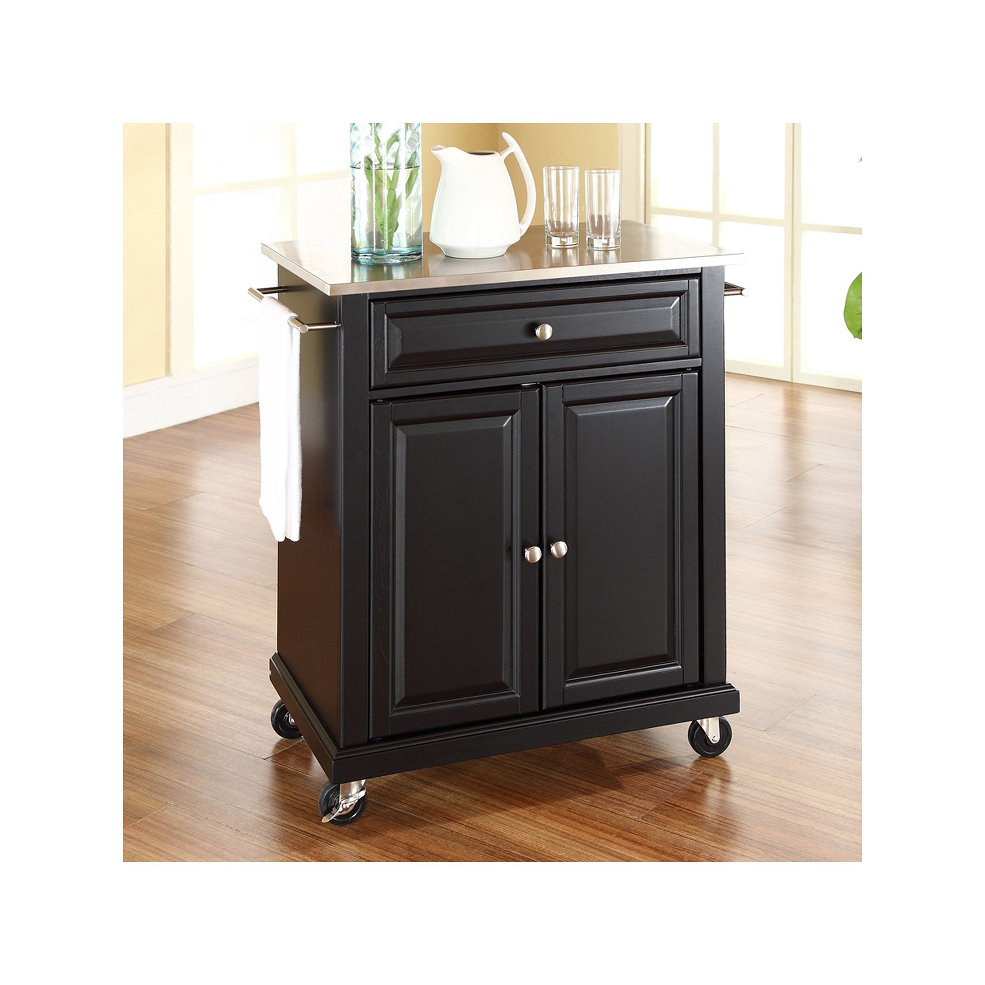 Crosley Stainless Steel Top Kitchen Island Cart, Black