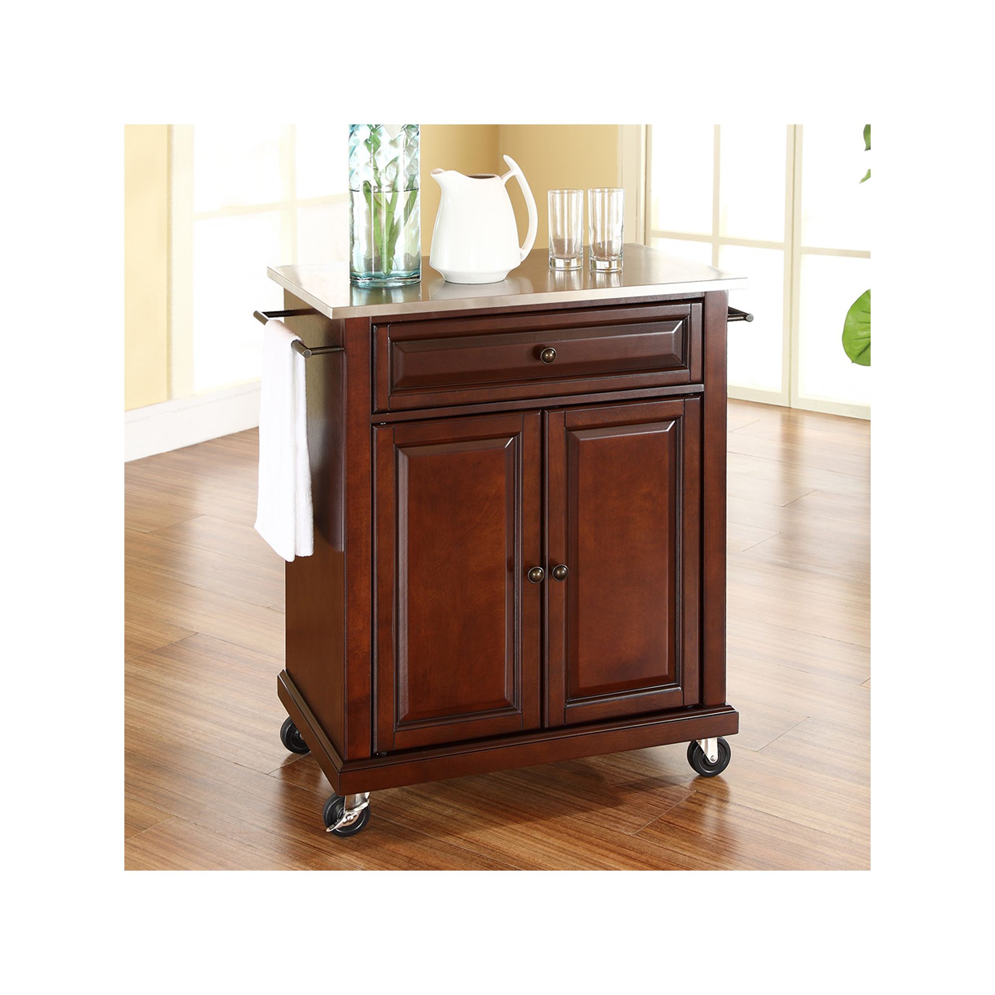 Crosley Stainless Steel Top Kitchen Island Cart, Brown
