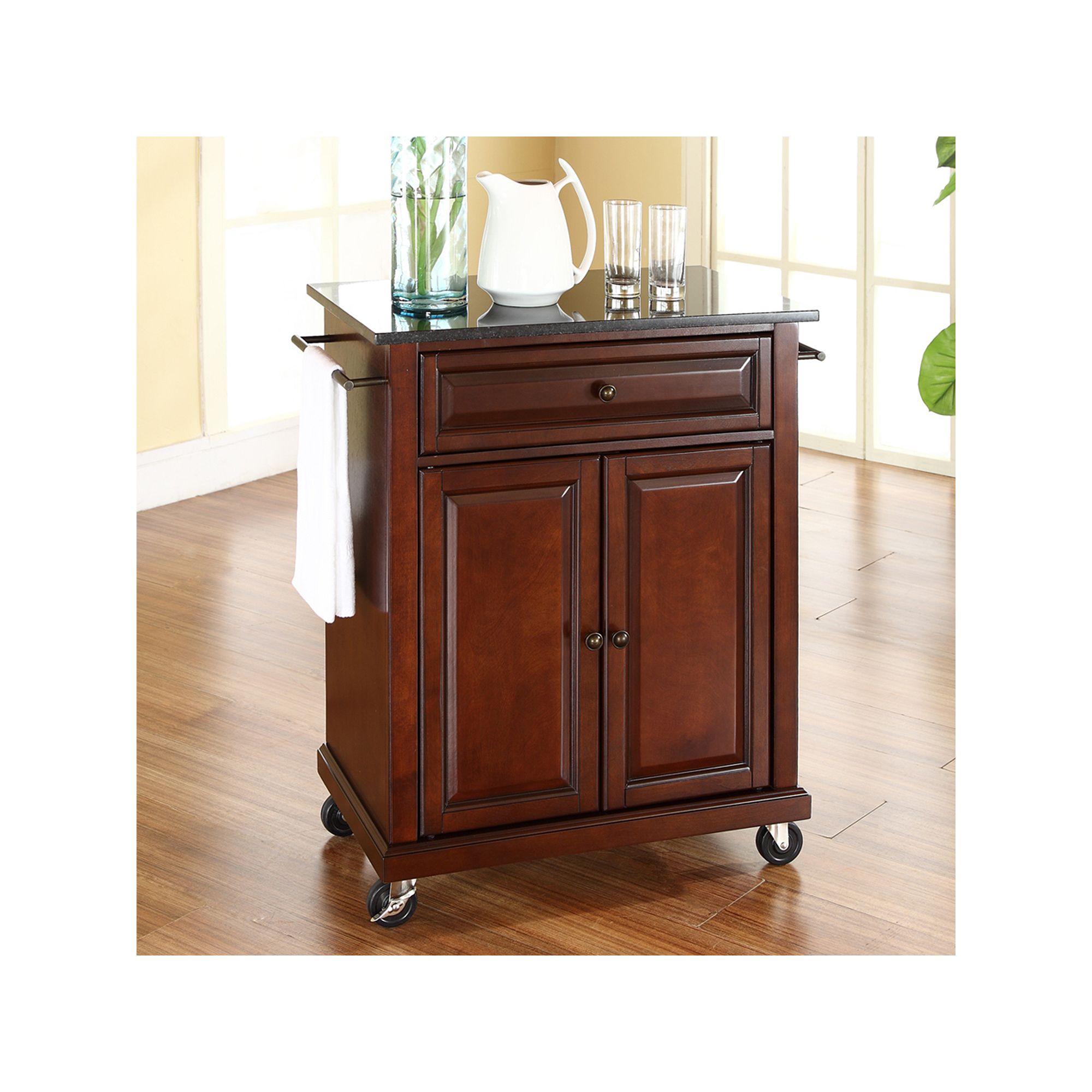 Crosley Furniture Black Granite Top Kitchen Island Cart, Brown