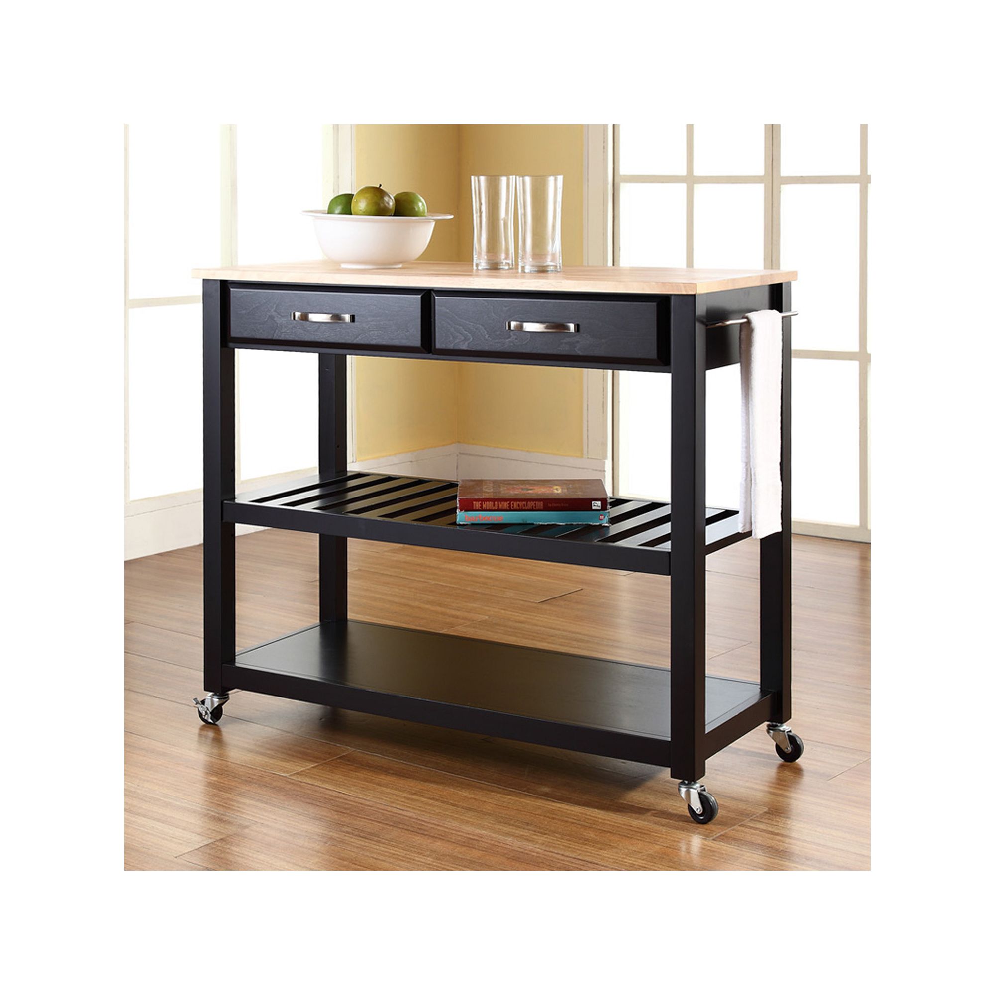 Crosley Wood Top Kitchen Cart, Black