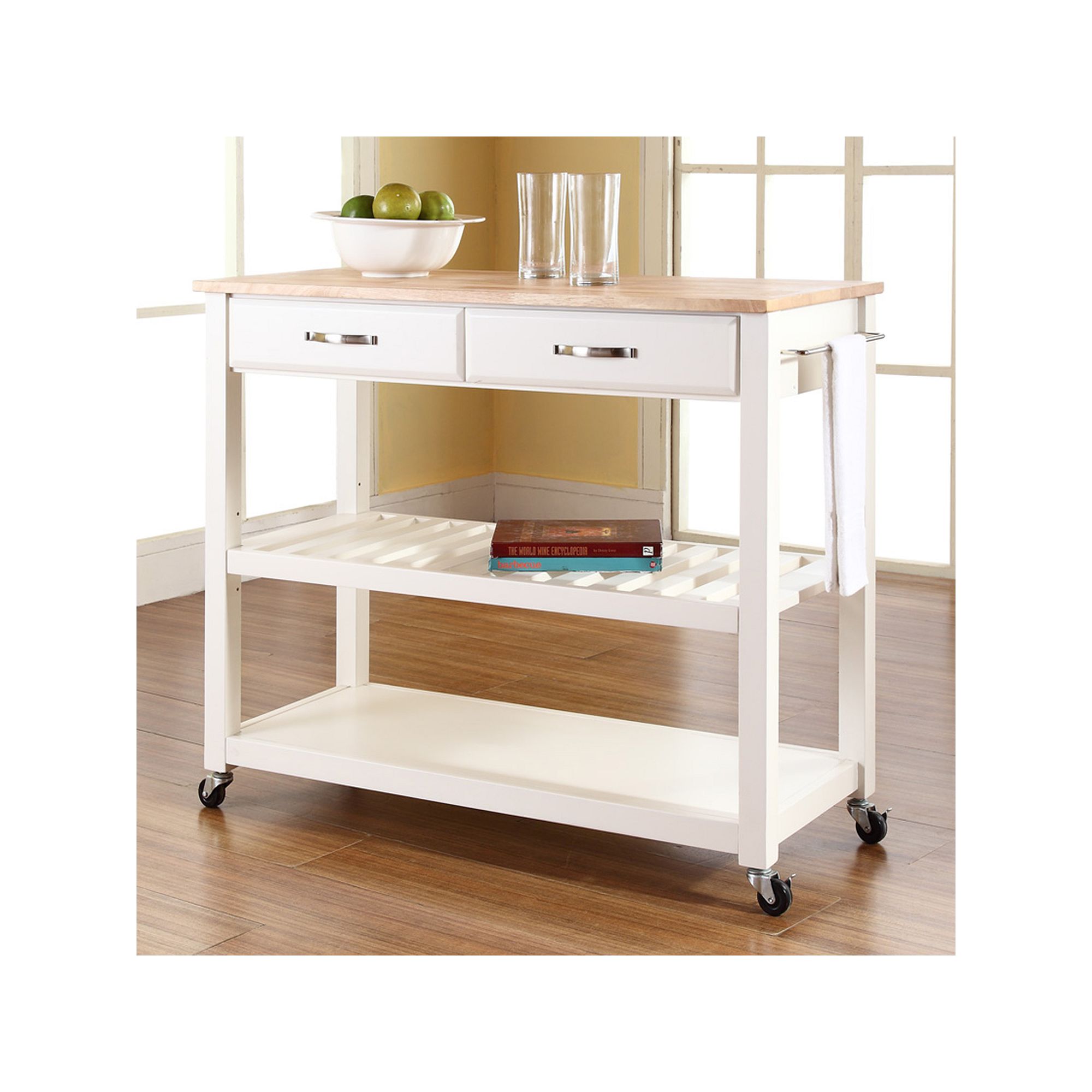 Crosley Wood Top Kitchen Cart, White
