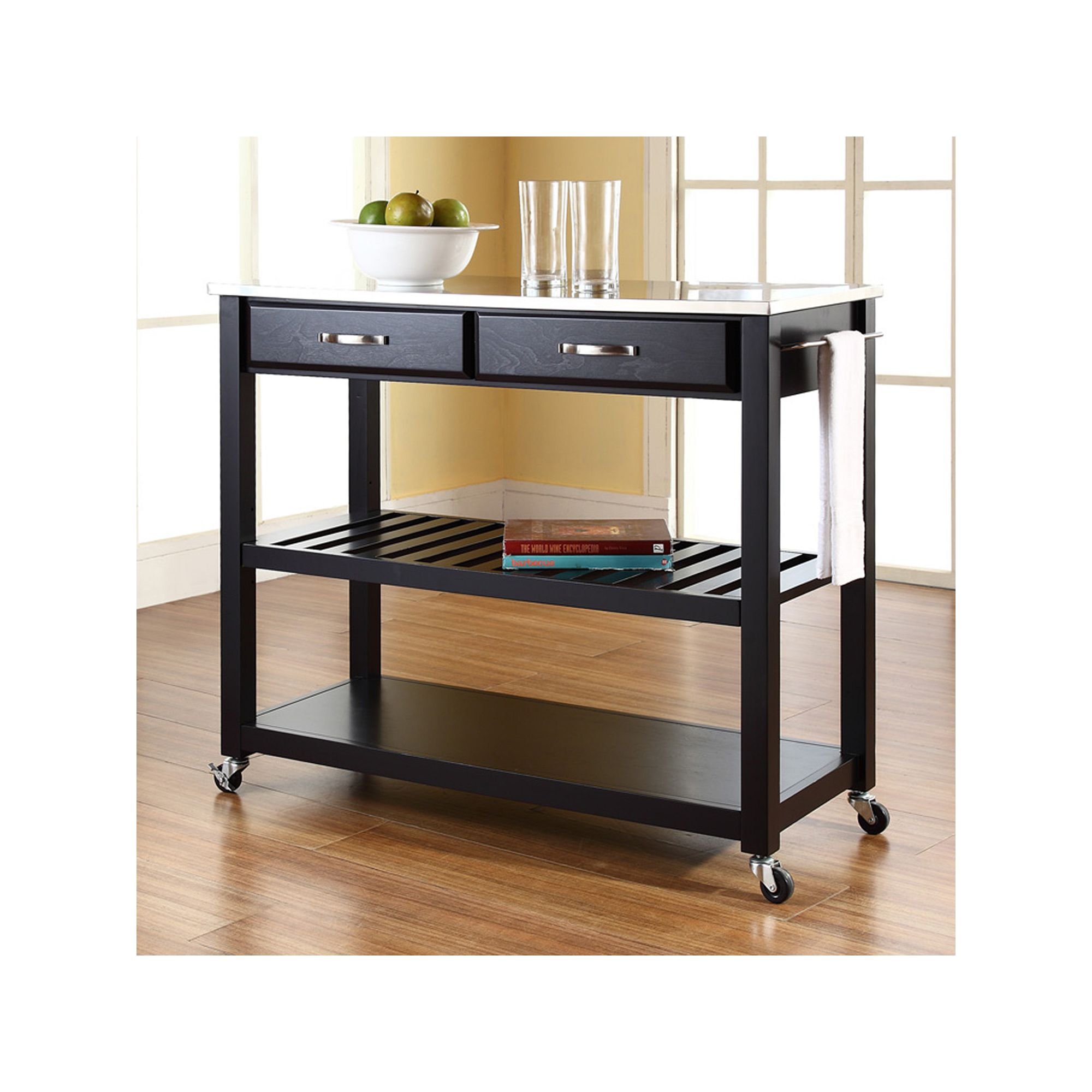 Crosley Stainless Steel Top Kitchen Cart, Black