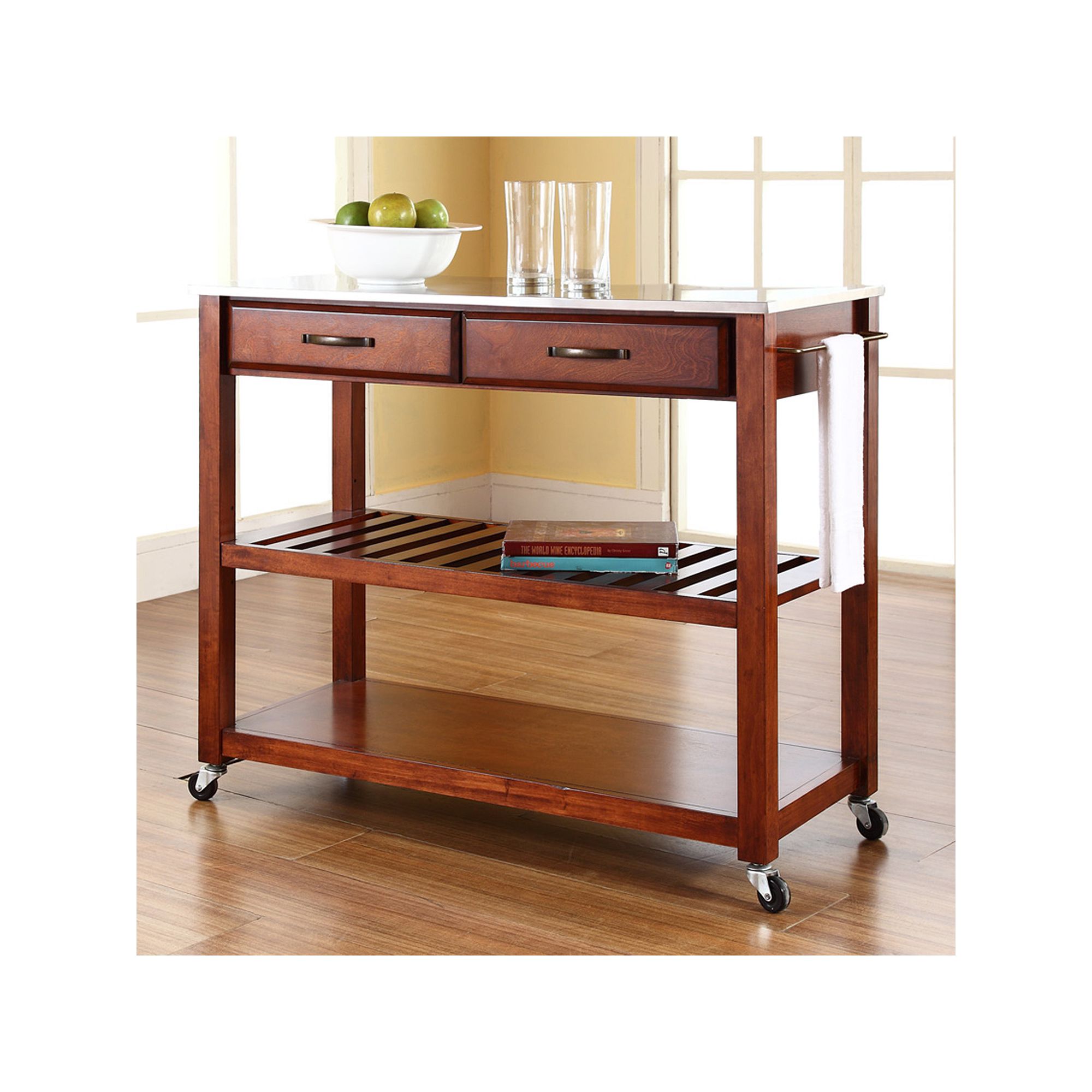 Crosley Stainless Steel Top Kitchen Cart, Red