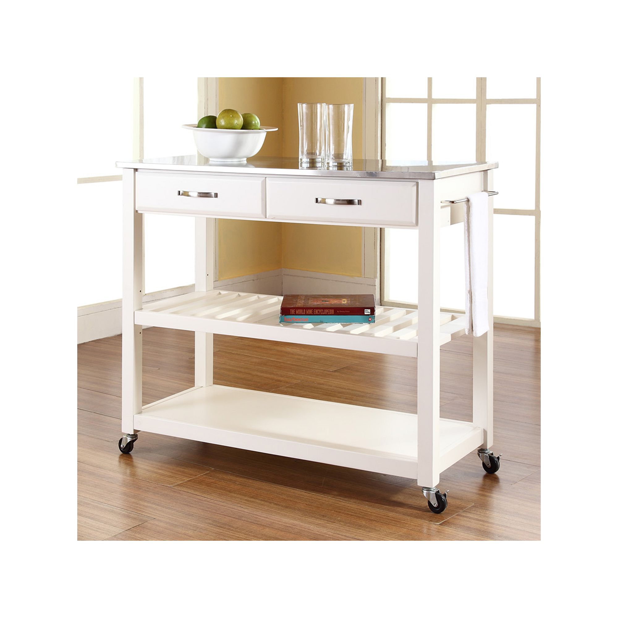 Crosley Stainless Steel Top Kitchen Cart, White