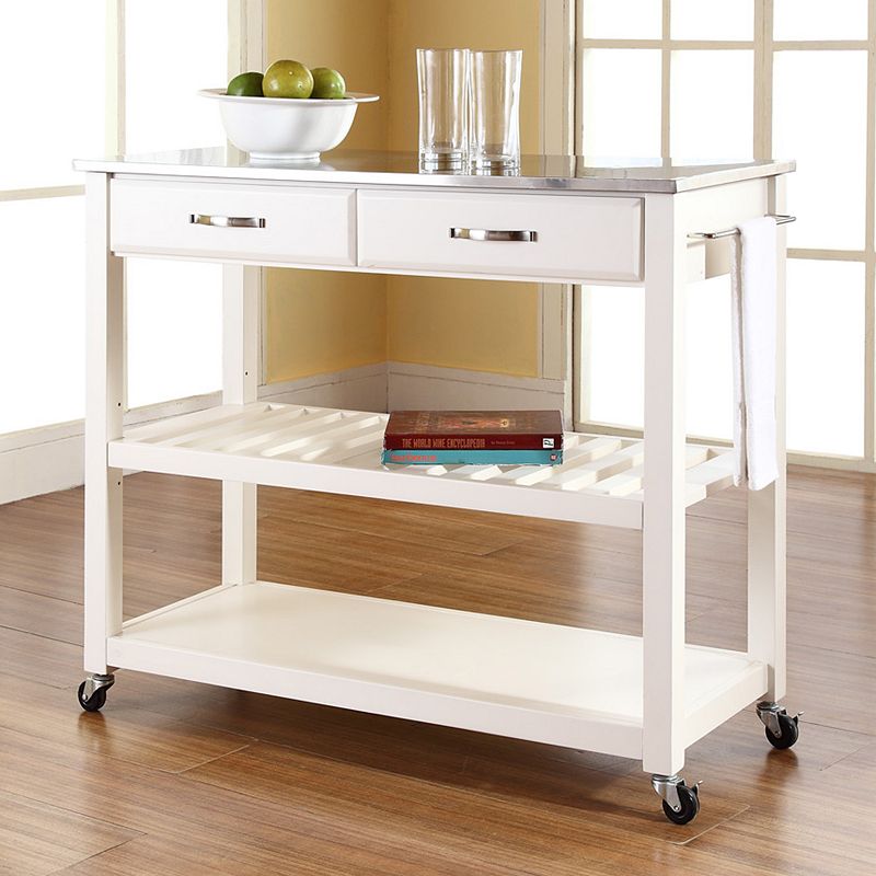 Crosley Furniture Stainless Steel Top Kitchen Cart, White