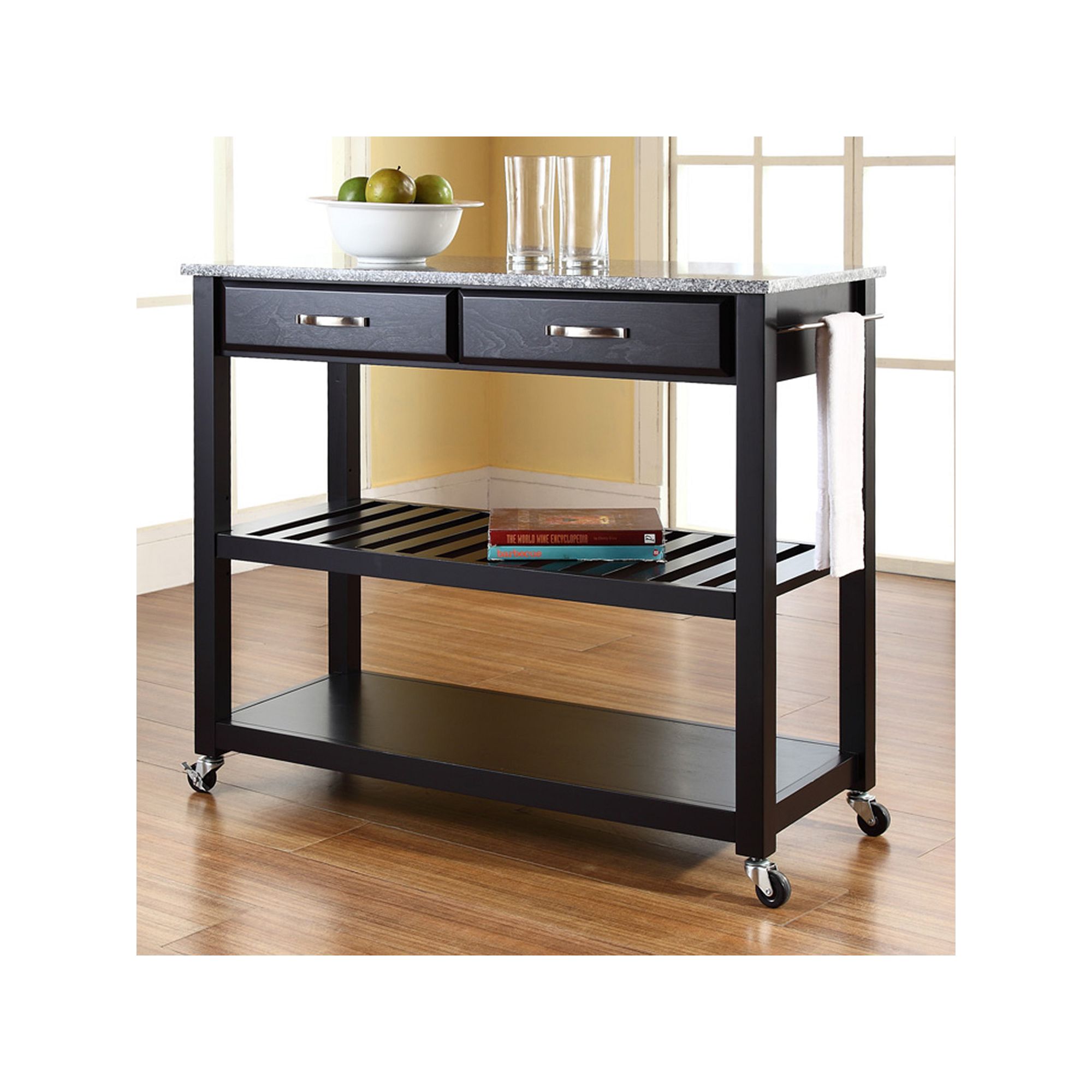 Crosley Granite Top Kitchen Cart, Black