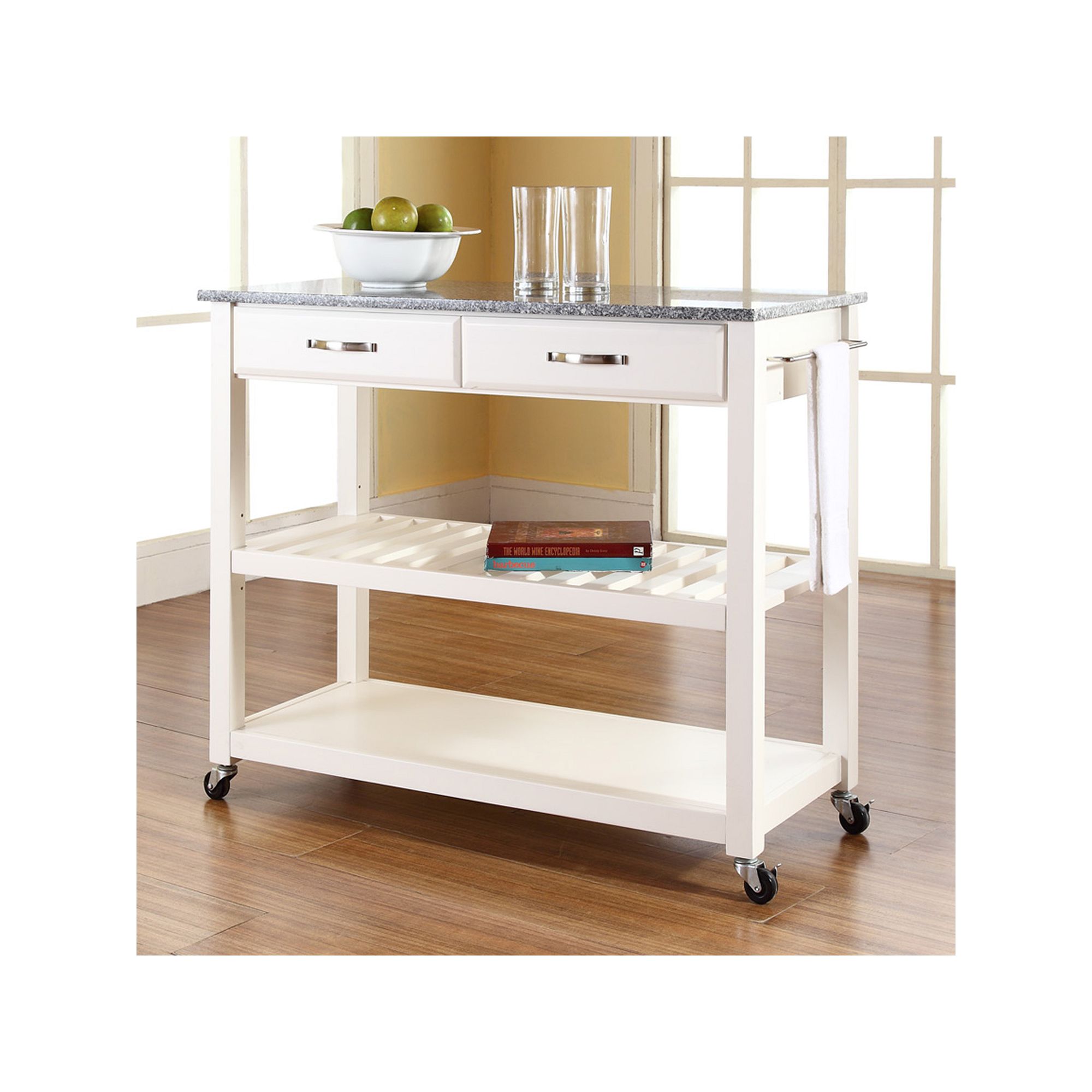 Crosley Granite Top Kitchen Cart, White