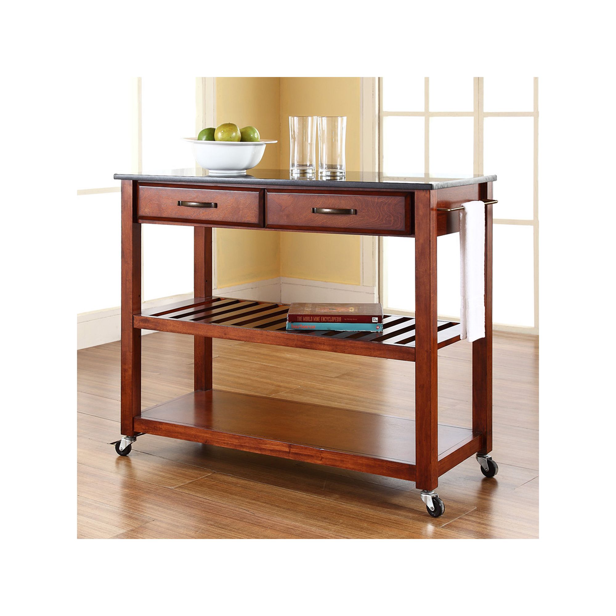 Crosley Black Granite Top Kitchen Cart, Red