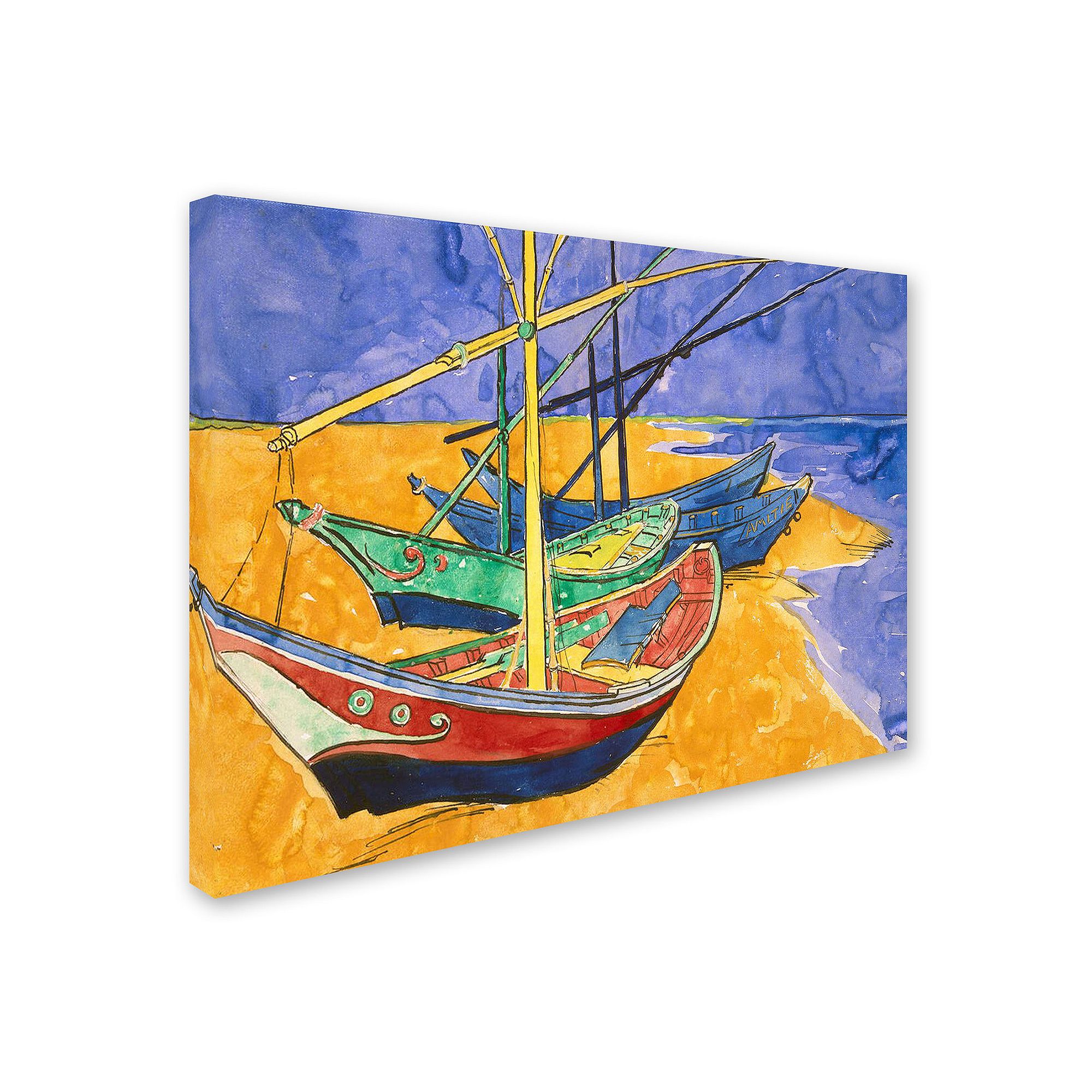 Fishing Boats on the Beach Canvas Wall Art by Vincent van Gogh, Multic