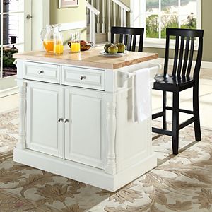 Crosley Furniture 3-piece Kitchen Island & School House Counter Chair Set