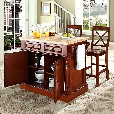 Crosley Furniture 3-piece Kitchen Island and X-Back Counter Chair Set