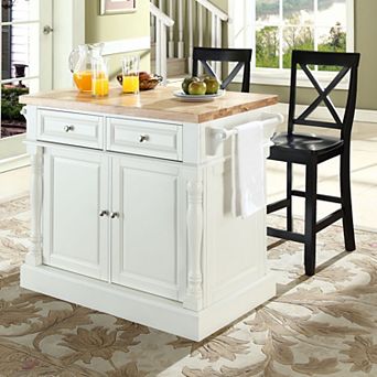 Crosley Furniture 3 pc Kitchen Island & X-Back Counter Chair Set