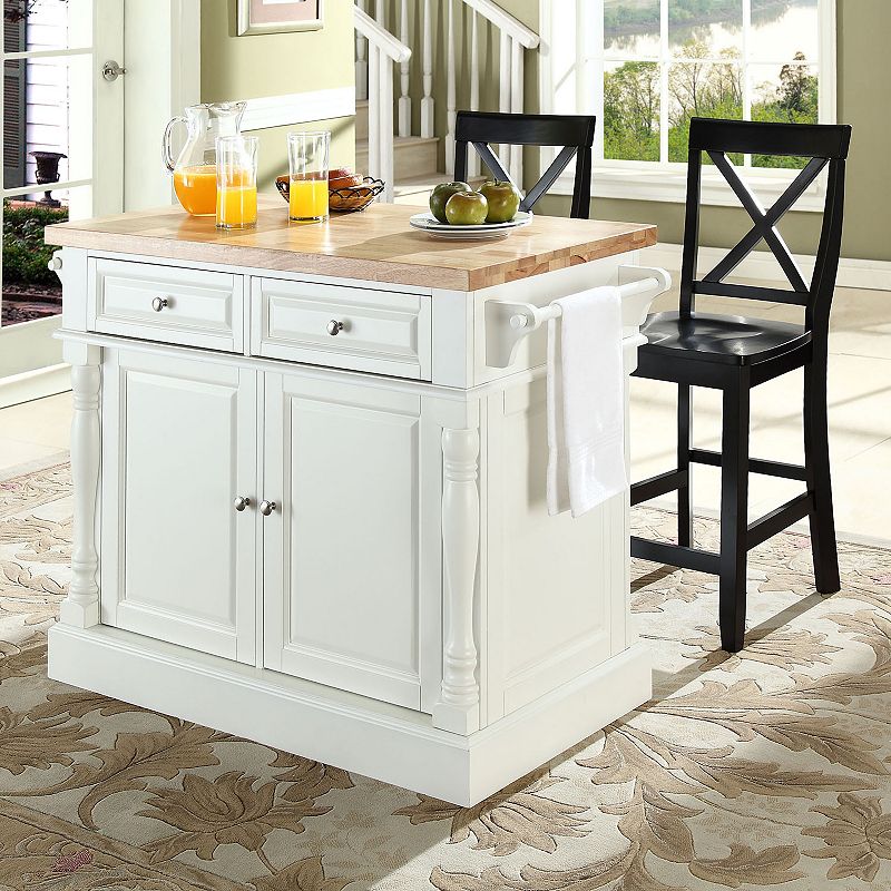 Crosley Furniture 3-piece Kitchen Island and X-Back Counter Chair Set, Whit