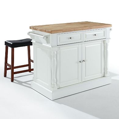Crosley Furniture 3-piece Kitchen Island and Saddle Counter Stool Set