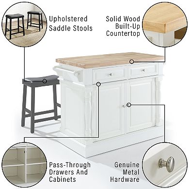 Crosley Furniture 3-piece Kitchen Island and Saddle Counter Stool Set