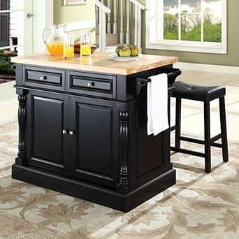 Crosley Furniture 3 pc Kitchen Island & Saddle Counter Stool Set