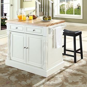 Crosley Furniture 3 pc Kitchen Island & Saddle Counter Stool Set