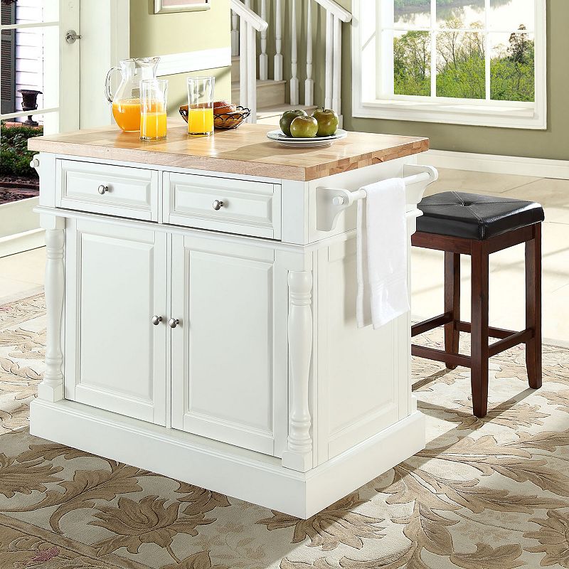 Crosley Furniture 3-piece Kitchen Island and Counter Stool Set, White