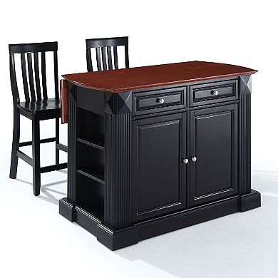 Crosley Furniture 3-piece Drop-Leaf Kitchen Island and School House Counter Chair Set