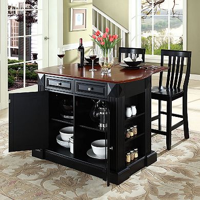 Crosley Furniture 3-piece Drop-Leaf Kitchen Island and School House Counter Chair Set