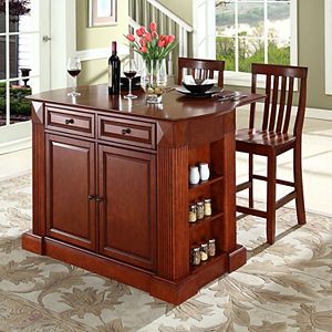 Crosley Furniture 3-piece Drop-Leaf Kitchen Island & School House Counter Chair Set