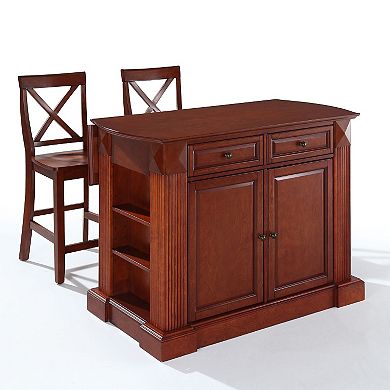 Crosley Furniture 3-piece Drop-Leaf Kitchen Island and X-Back Counter Chair Set