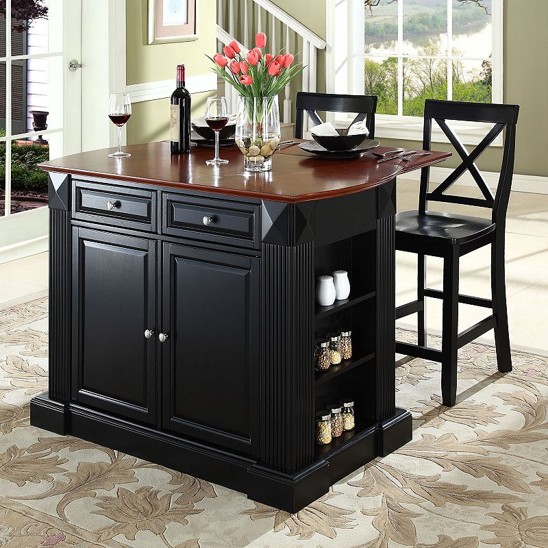 Crosley Furniture 3-piece Drop-Leaf Kitchen Island and X-Back Counter Chair
