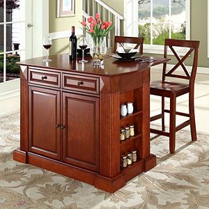 Crosley Furniture 3-piece Drop-Leaf Kitchen Island & X-Back Counter Chair Set