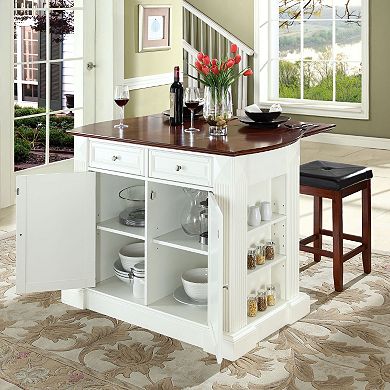 Crosley Furniture 3-piece Drop-Leaf Kitchen Island and Counter Stool Set
