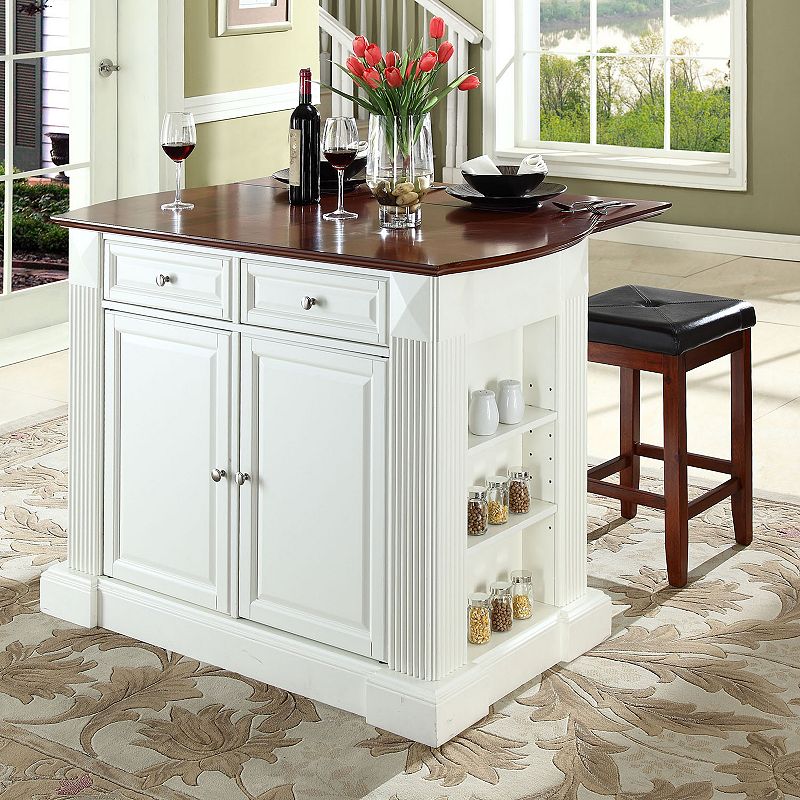 Crosley Furniture 3-piece Drop-Leaf Kitchen Island and Counter Stool Set, W