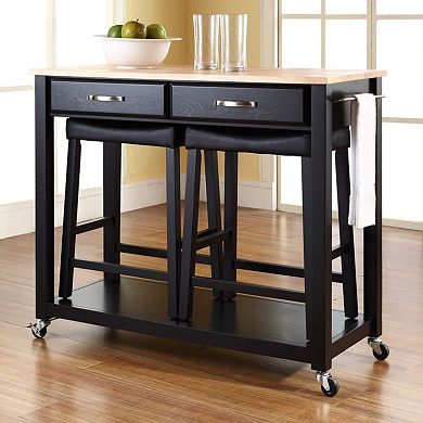 Crosley Furniture 3-piece Wood Top Kitchen Island Cart and Counter Stool Set