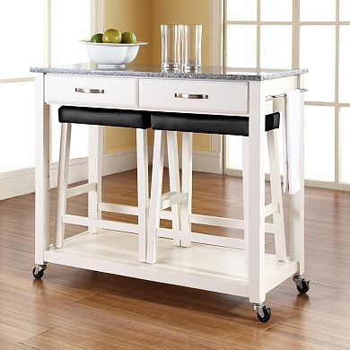 Crosley Furniture 3-piece Granite Top Kitchen Island Cart and Counter Stool Set