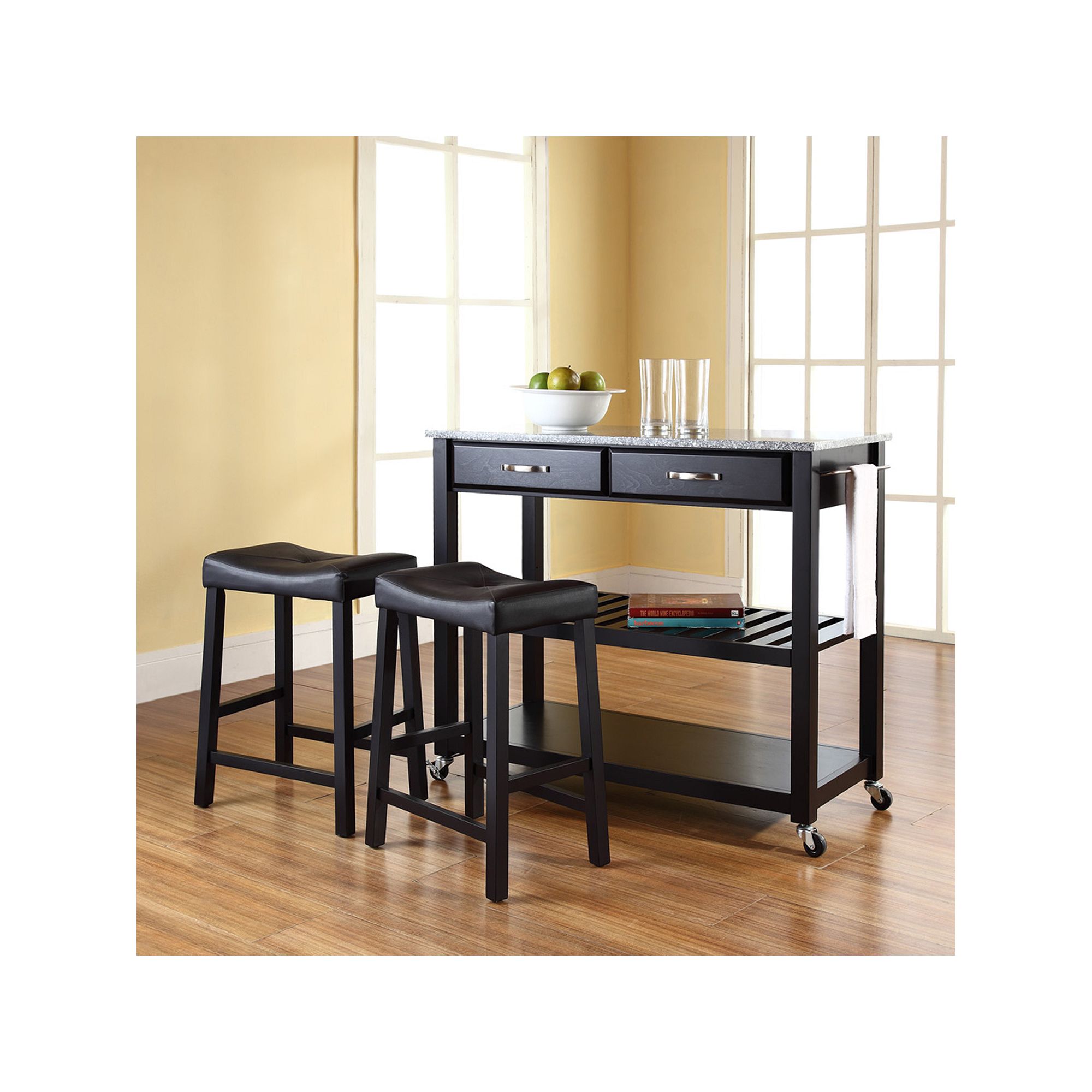 Crosley Furniture 3-piece Granite Top Kitchen Island Cart & Counter Stool S