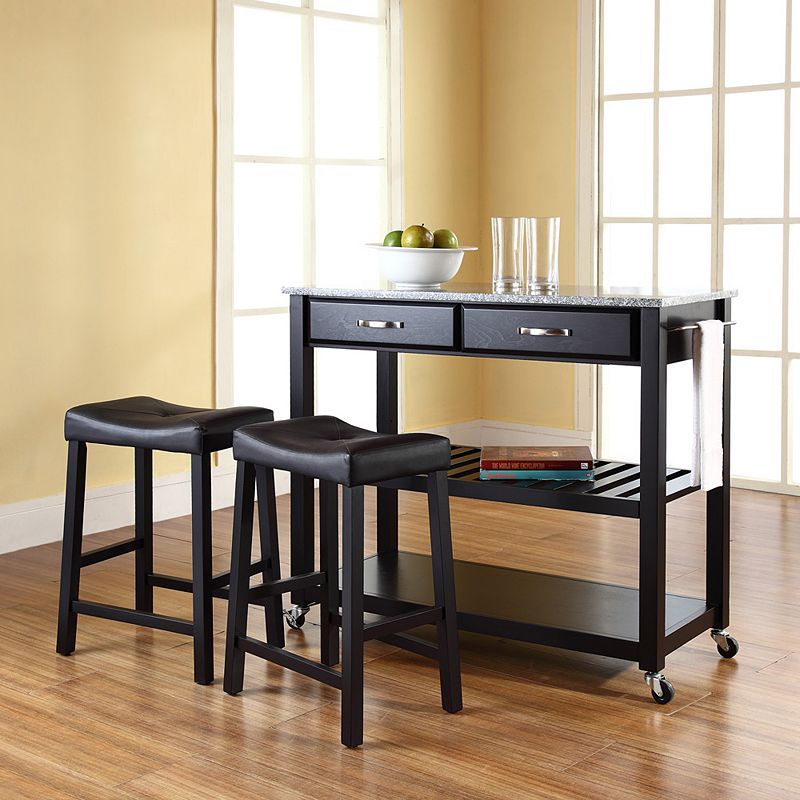 Crosley Furniture 3-piece Granite Top Kitchen Island Cart and Counter Stool