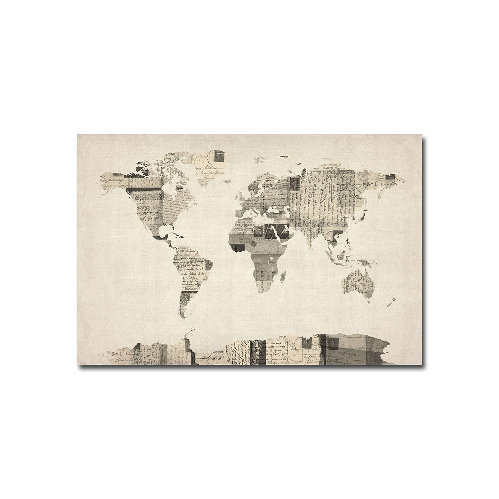 Vintage Postcards World Map Canvas Wall Art, Multicolor