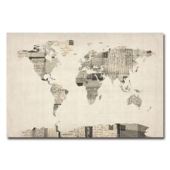 "Vintage Postcards World Map'' Canvas Wall Art