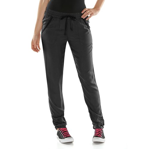 black ruched joggers