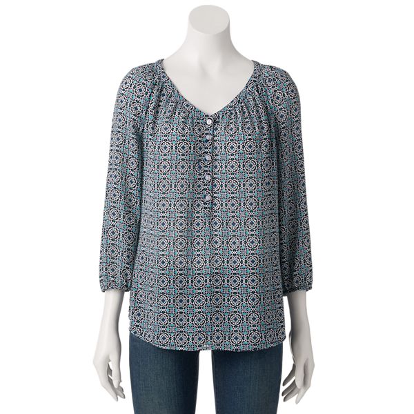 Croft & Barrow® Chiffon Henley - Women's