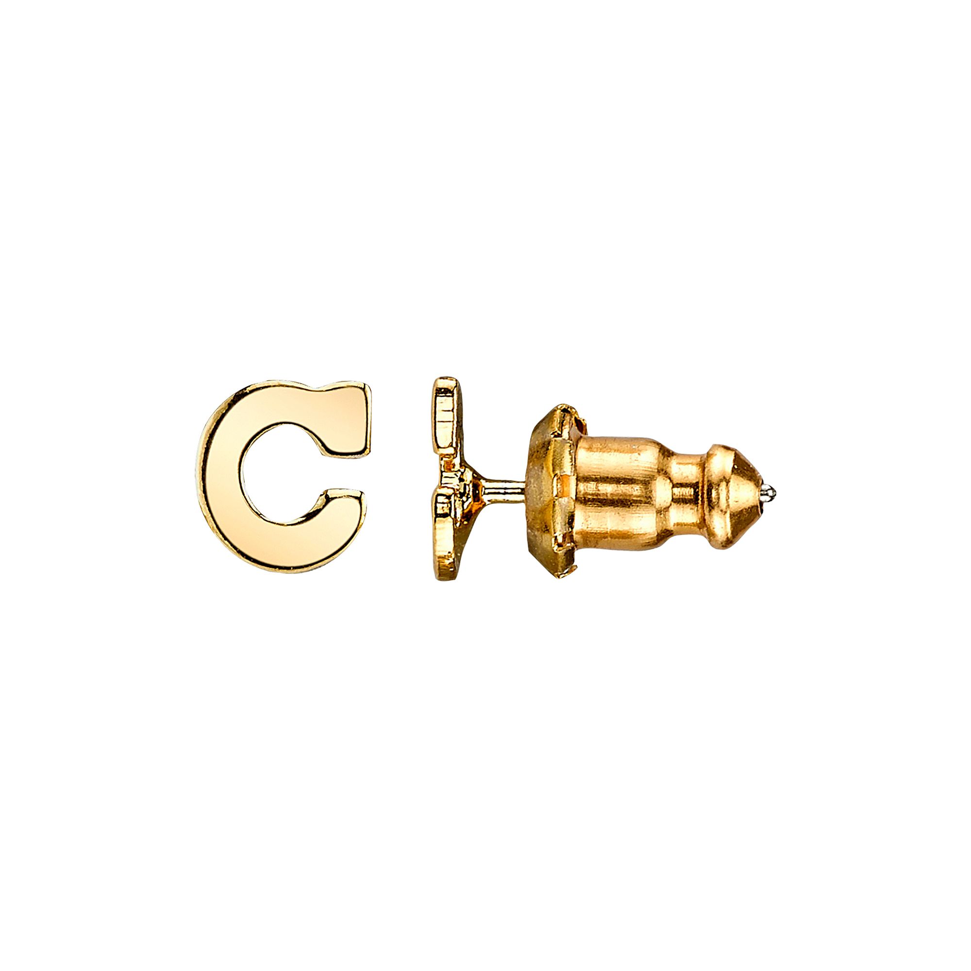 1928 14K Gold Dipped Initial Button Earrings, Womens, C
