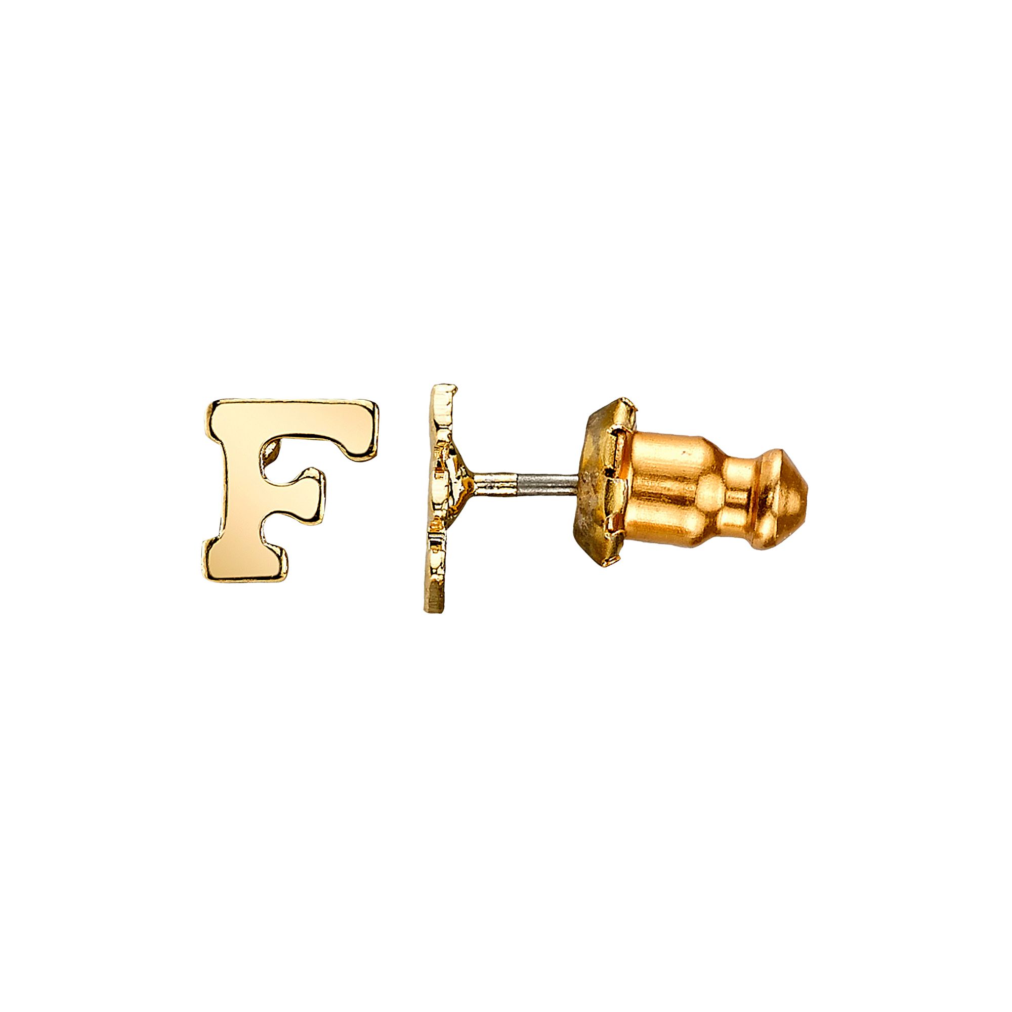 1928 14K Gold Dipped Initial Button Earrings, Womens, F