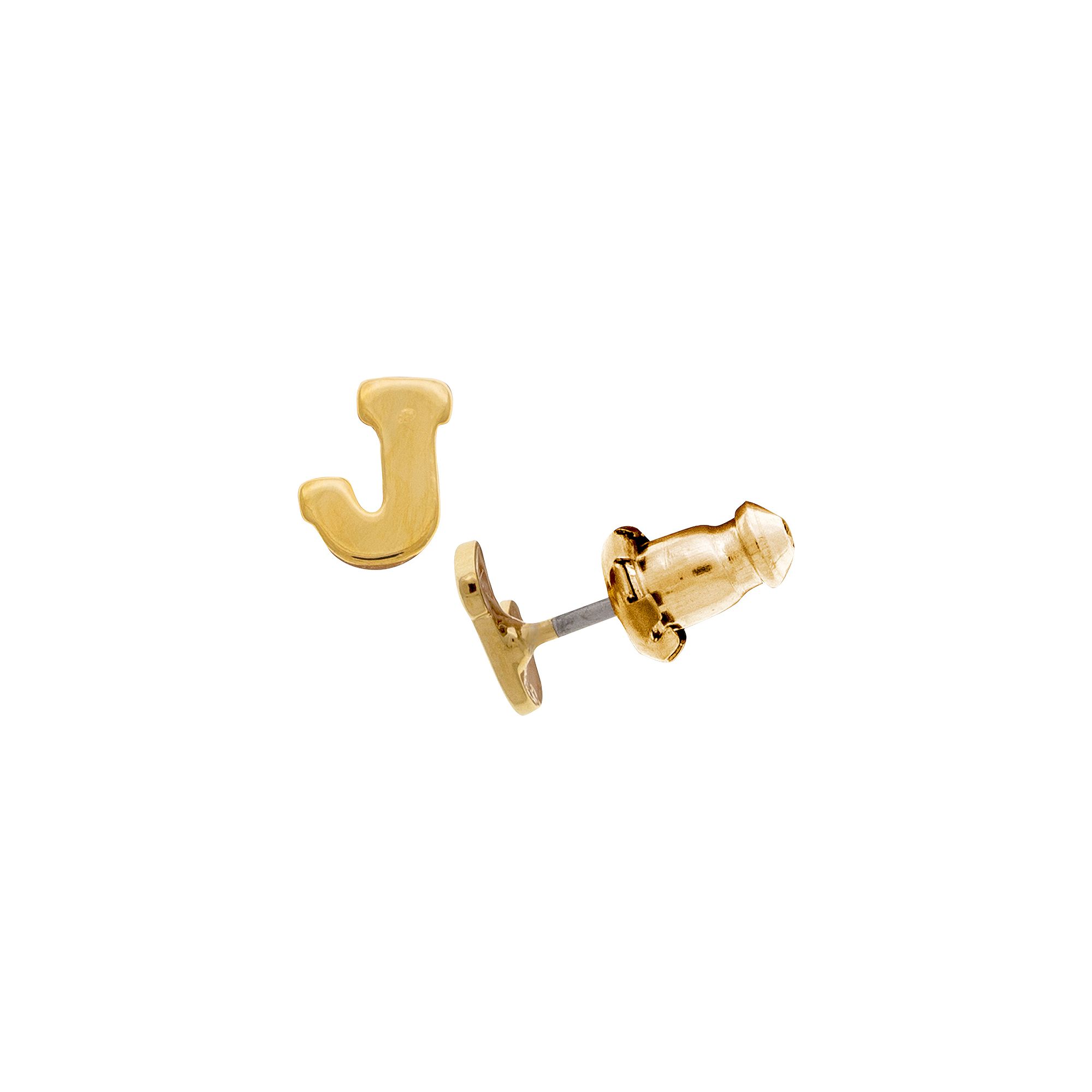 1928 14K Gold Dipped Initial Button Earrings, Womens, J